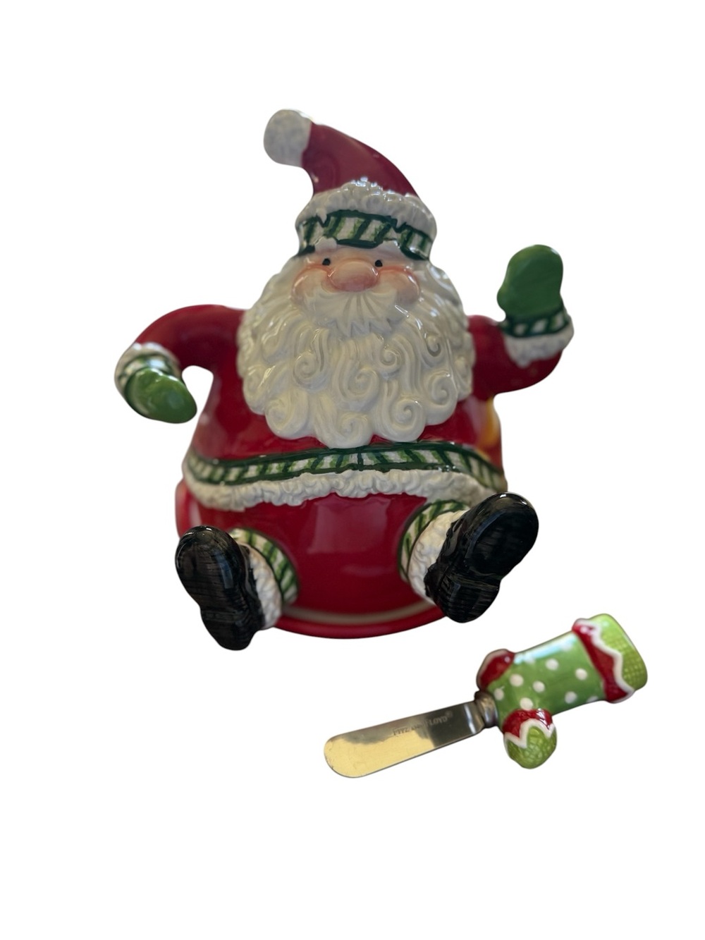 Fitz Floyd Santa Cheese Dome With Spreader Christmas Holiday Serveware w Box